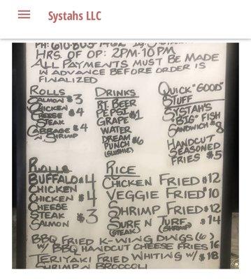 Systahs menu