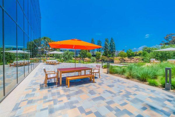 Multiple patios for meetings, relaxing and events