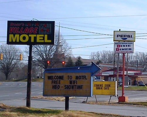 Rose Village Motel sign, Dixie Diner sign