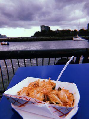 Food from food truck while we waited to board! Ominous looking sky rolling in.