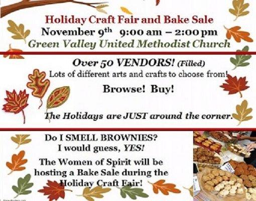 Bake Sale? Chocolate???! Brownies??? Craft Fair? GIFTS for my loved one's this Christmas??? AT GREEN VALLEY UNITED METHODIST CHURCH?? 9 AM -