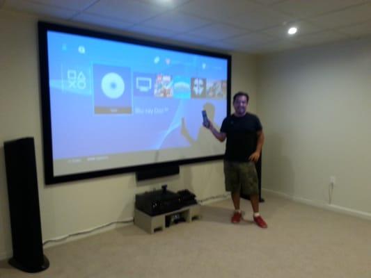 An amazing 120" setup with a 3D Epson projector, PS4, Sony AVR and amazing Golden Ear speakers