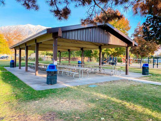 Seating area. Covered picnic tables.