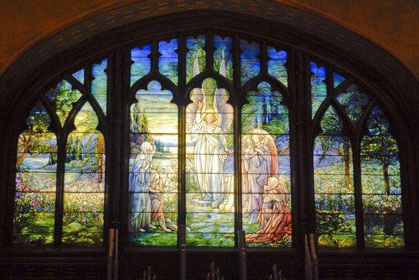 The Chancel Windows were designed and executed by Tiffany. This window is Favrile Glass.