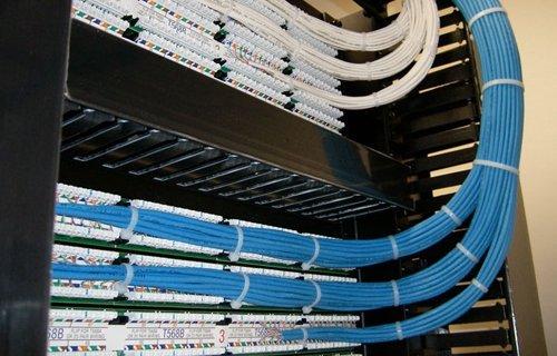 Structured Cabling - back of the voice and data rack management system.