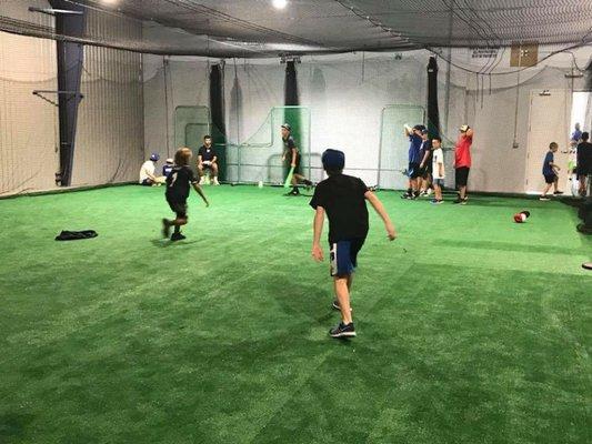 Opened up back space utilized as an indoor soccer field for the night