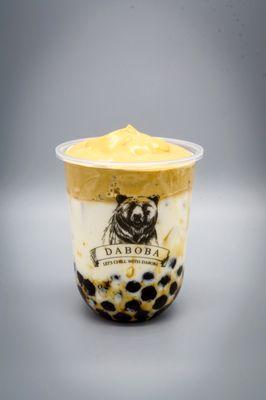 A rich layer of whipped coffee cream served over lightly sweetened milk and our signature brown sugar Boba made fresh daily.