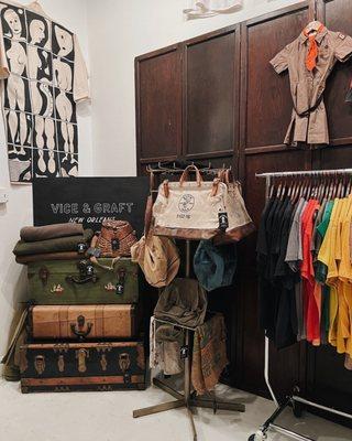 Vintage trunks, tees and bags