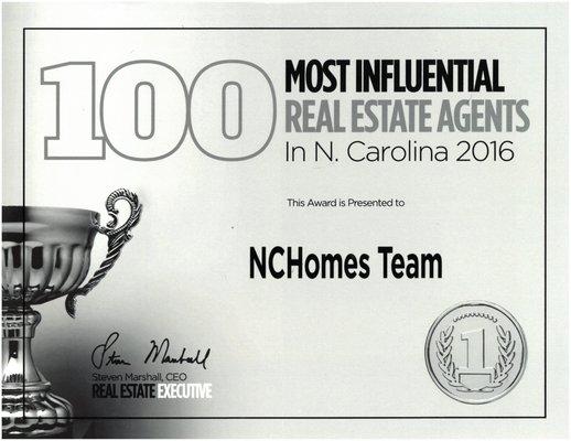 100 Most Influential Real Estate Agents in N.C. 2016