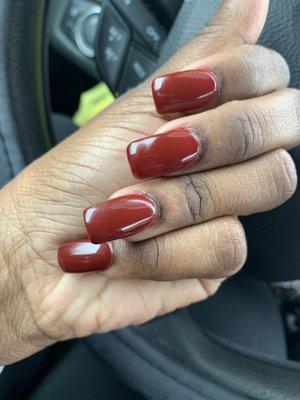 Square shaped nails. Burgundy. Love!