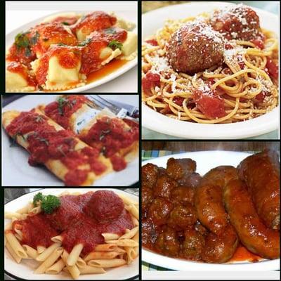 Pasta Mondays, Ravioli, Manicotti, Ziti, Spaghetti with Meatballs and Sausages.