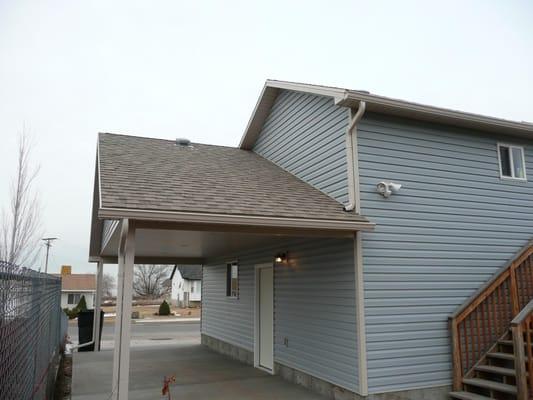 Back view of garage and carport addition.