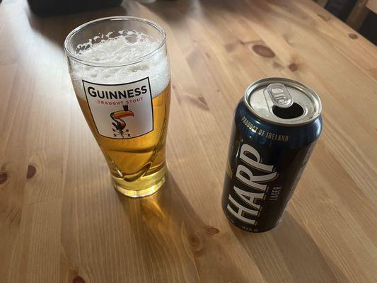 Harp Lager and free Guinness glass