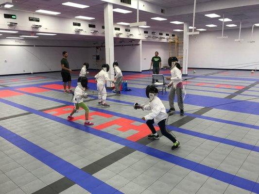 First Beginner Fencing Class for youth in AFM Sunnyvale! Their first bout and they have a total fun!