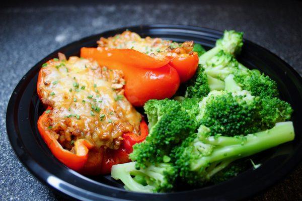 Ground turkey stuffed bell peppers with broccoi