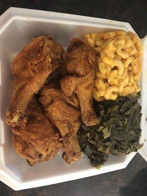 Fried chicken, collards, Mac and cheese