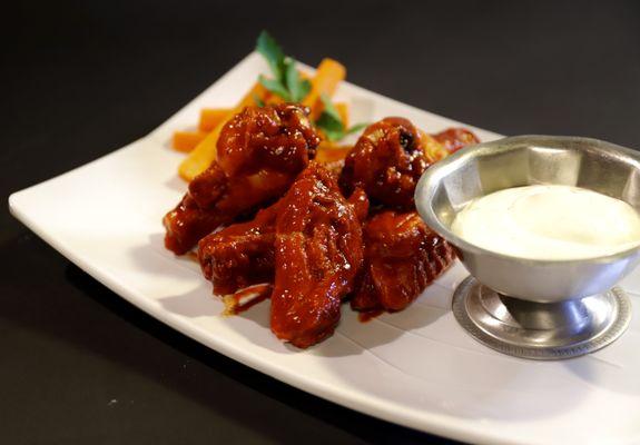 Buffalo wings are always a good choice.