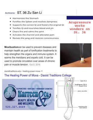 Moxa Therapy to nourish blood and move Qi or stagnation.