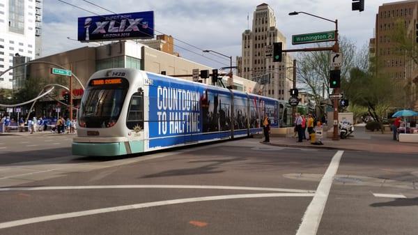 Phoenix Light Rail train, Super Bowl 49 week, Downtown Phoenix, AZ