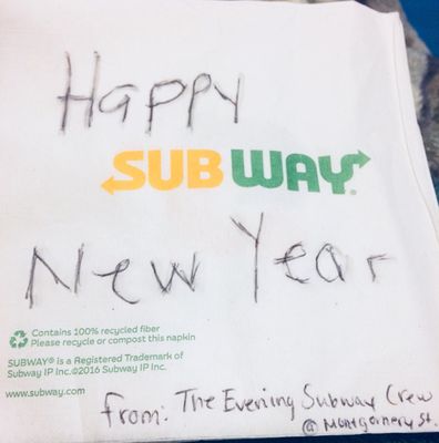 Just wanted to wish you guys a Happy New Year too! I thought this was a nice touch and the food was great as well. Keep up the great work!