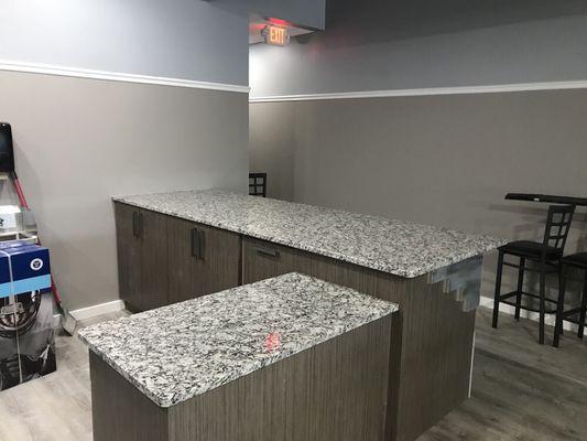 Santa Cecilia White Granite counter top installed for a commercial project ( county island restaurant ) in Garden City Michigan.