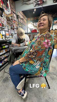 My mom getting her first tattoo