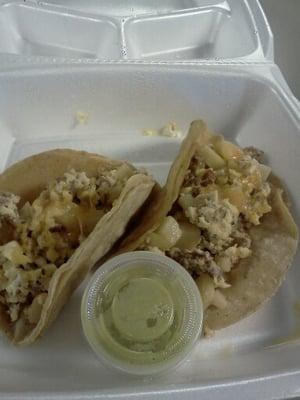 Breakfast Tacos, Chorizo egg & cheese