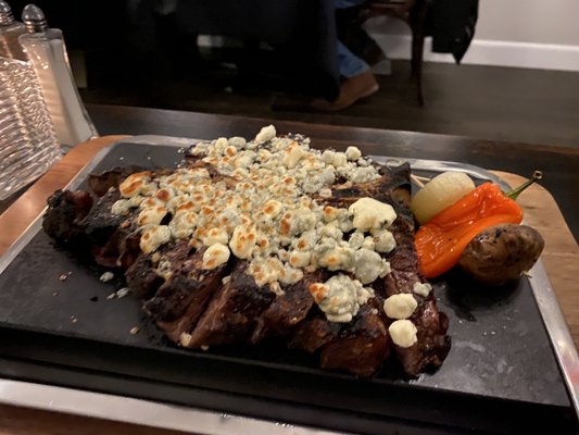 Steak for 2 with blue cheese on top