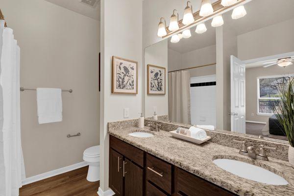 Dual vanity sinks in bathroom at Estates of Northwoods