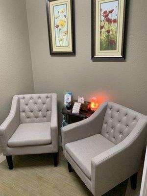 Comfortable counseling area for nutrition and wellness coaching.