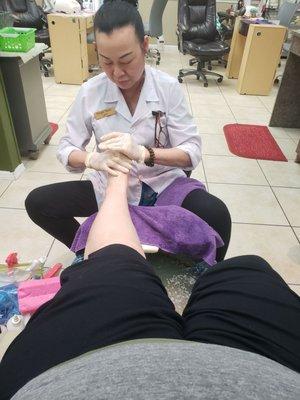 Getting the DELUXE pedicure for my birthday!! owner Lynn who is wonderful! Also getting my eyebrows done by Tina!!