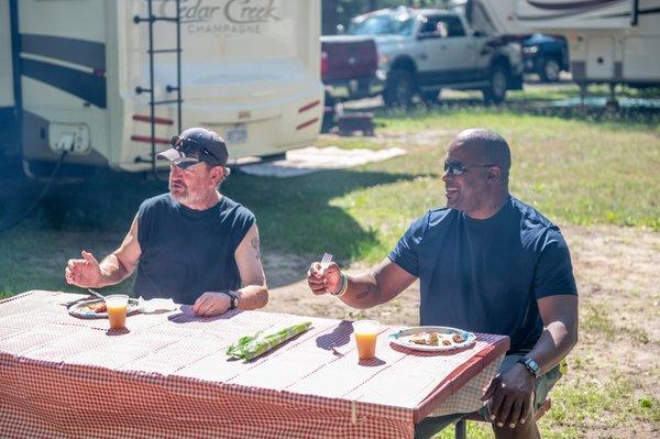 Campers enjoying a meal