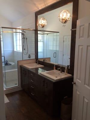 Master bathroom remodel with custom maple vanity