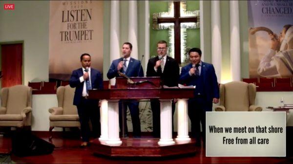 Some of the missionaries the church supports singing during our missions conference.