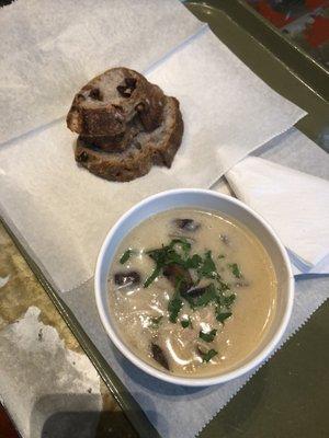 Chicken mushroom soup & cranberry walnut bread