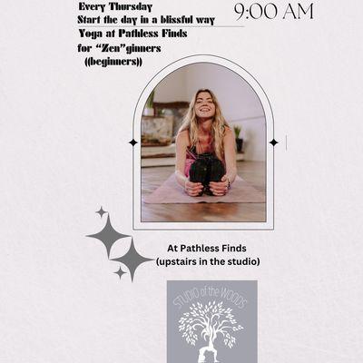 Every Thursday we have a donation based yoga class!! Upstairs, above the shop.. in our studio, Studio of the Woods!