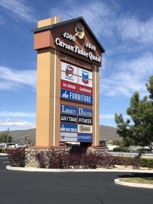 Monday, May 20, 2019: main sign for shopping center on S. Carson St.