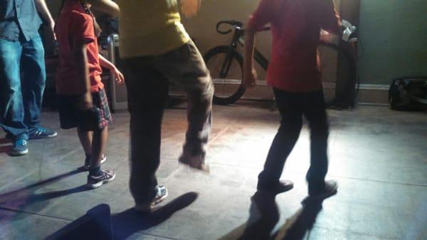 Kids having fun at their all ages dance/shuffling class. Lots of young kids, nice energy, great resource for the community.