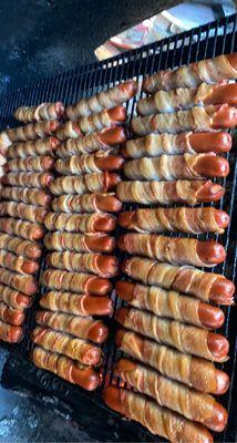 Bacon wrapped hotdogs