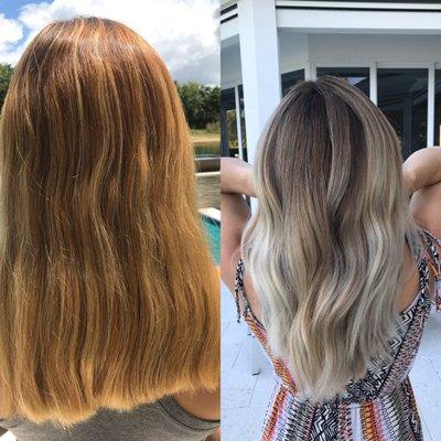 Complete color correction:
Blonding service with haircut and style