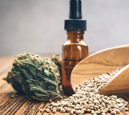 Hemp CBD Oil, Flower, and Seeds.