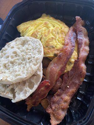 Omelette with a side of bacon.