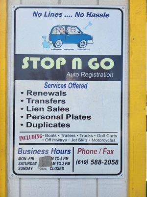 Stop N Go Auto Registration