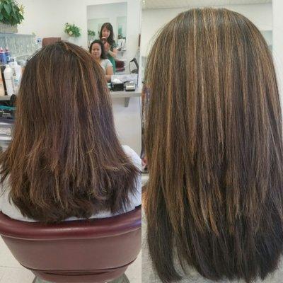 Before and after my high light hair color re touch with hair cut