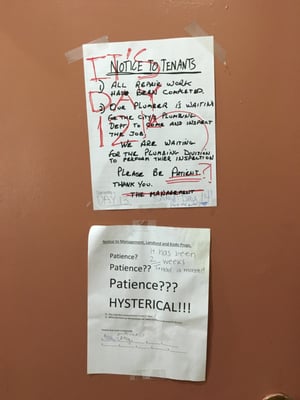 14+ days running without hot water, and management asks tenants to be "patient."