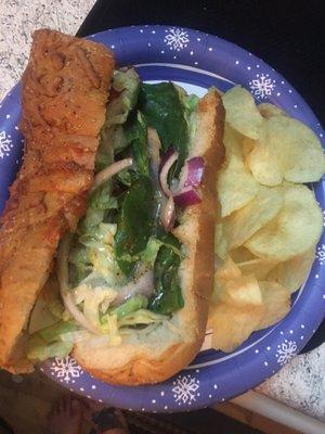 meatball sub with lettuce + spinach + red onion + oregano