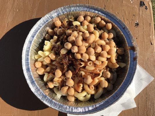 Koshari.  An old school Egyptian dish & a pretty delicious one (& vegan).  $9.