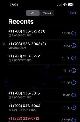 Proof of multiple calls. Harassment.