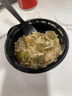 Chicken and sausage gumbo.  Might as well call it green pepper gumbo!  Do you see any chicken or sausage?!