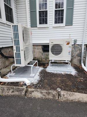 Whole home heat pump system, 2nd floor ducted, the lower floors individual wall units.